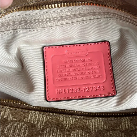 Coach Tan and Pink Signature Tote 15”x12”x4” - Picture 2 of 6